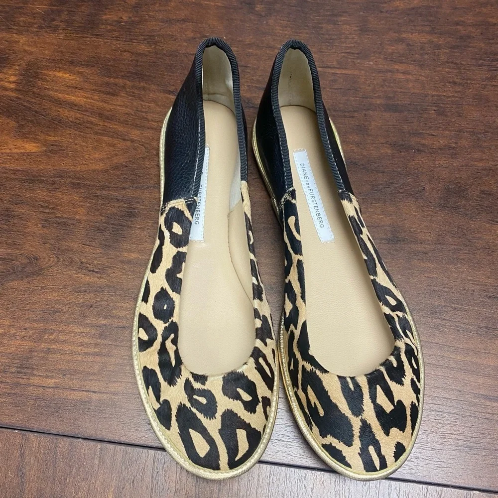Diane Von Furstenberg Botswana Calf Hair Leopard Flats Size 8.5